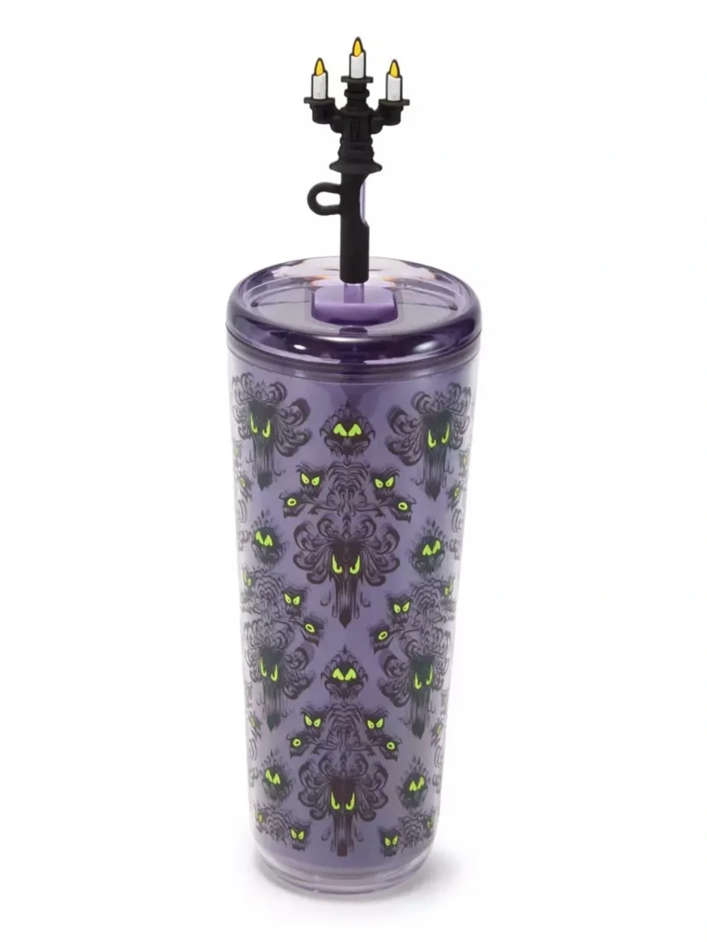 NEW DISNEY STARBUCKS HAUNTED MANSION EYES 24oz TUMBLER WITH STRAW & CANDELABRA